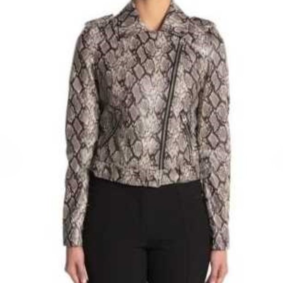 Coffee Shop Medium Python Embossed Faux Leather Moto Jack NWT - Picture 2 of 7